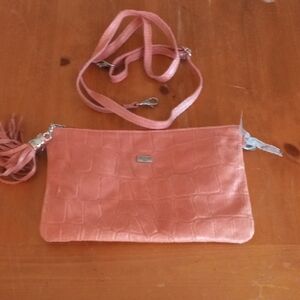 Elegant Deines Tangerine Crocodile-Embossed Italian Pouch Purse